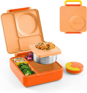 OmieBox Bento Box for Kids - Insulated Bento Lunch Box with Leak Proof Vacuum Insulated Food Jar - 3 Compartments, Two Temperature Zones (Blue Sky) - Poppy Orange OMIEBOX (AGE 3-8 Years old)