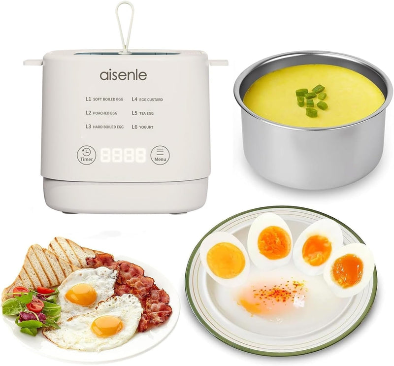 Automatic Rapid Egg Steamer, 6 in 1 Egg Cooker for Hard Boiled Eggs, Electric Egg Boiler with Auto Shut Off & Beep Alarm, Smart Egg Maker Soft Boiled, Egg Custard, Tea Egg, Yogurt, Hot Spring Egg