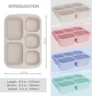 4 Pcs Wheat Straw PP 5-Compartment Bento Lunch Box, Reusable Snack Box Container for Adults and Kids, Food Storage Box for School, Work, Travel, Meal Prep Containers