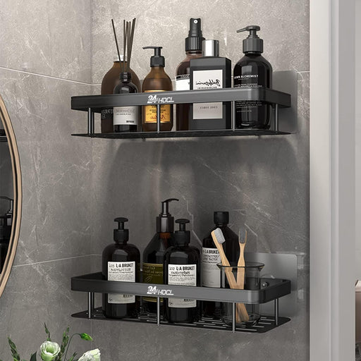 24HOCL Shower Caddy ShelfThickened Upgraded Version, Adhesive Black Bathroom Shower Rack, No Drilling Wall Mounted Shower Organizer, Rustproof Basket for Bathroom, Toilet, Kitchen (2 Pack)