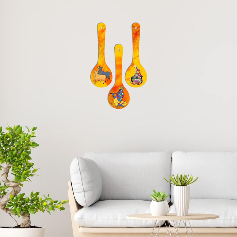 Artvibes Rajasthani Culture Wooden Wall Hanger for Home | Office | Living Room | Gift | Modern Decoration Items | Kitchen Wall Decor | Home Decor Hanging Items (WH_5012N), Set of 3