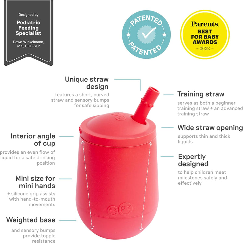 ez pz Ezpz Mini Cup + Straw Training System (Blush) - 100% Silicone Training Cup For Infants + Toddlers - Designed By A Pediatric Feeding Specialist - 9 Months+