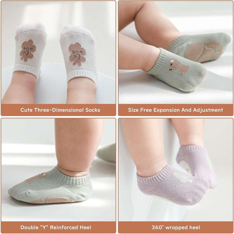 Khazna Baby Non Slip Socks, Toddler Baby Non Slip Socks Infant Newborn Antiskid Socks with Grips Anti-Slip Unisex Ankle Socks for Infant, Baby and Toddler Socks(5 Pairs)