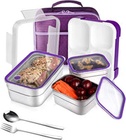 Stainless Steel Lunch Box for Kids Adults,Insulated Bento Lunch Box with Tableware & Bag,1000ML 5 Compartment Divided Lunch Containers with Lids,Leakproof BPA Free Dishwasher Safe (Purple) - Purpleï¼1260ml