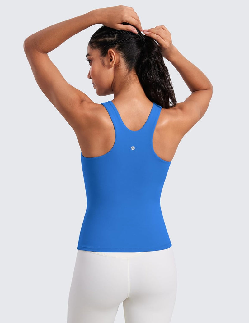 CRZ YOGA Butterluxe Womens Racerback Workout Tank Top with Built in Shelf Bra - Padded High Neck Yoga Athletic Camisole
