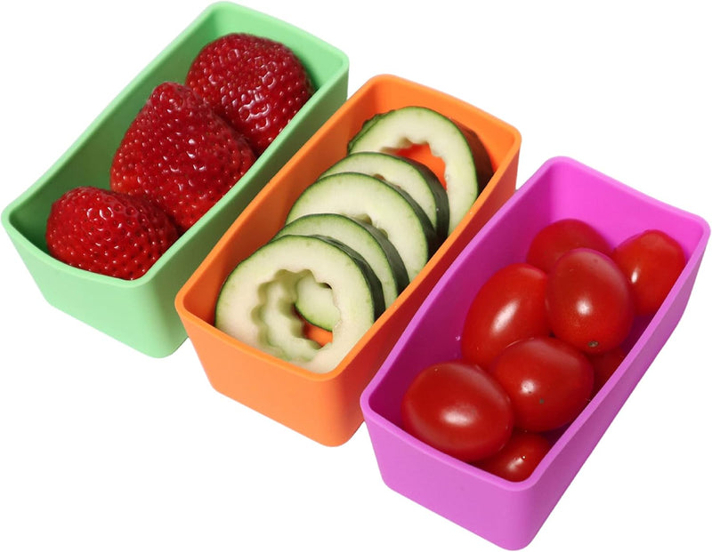 Squared Silicone Box Dividers 6pcs - Bento Box Divider 2"x2"x1.5" - Silicone Cupcake Baking Cups - Bento Box Accessories Meal Prep Containers Reusable - 3 Rectangular - Green, Orange, Purple