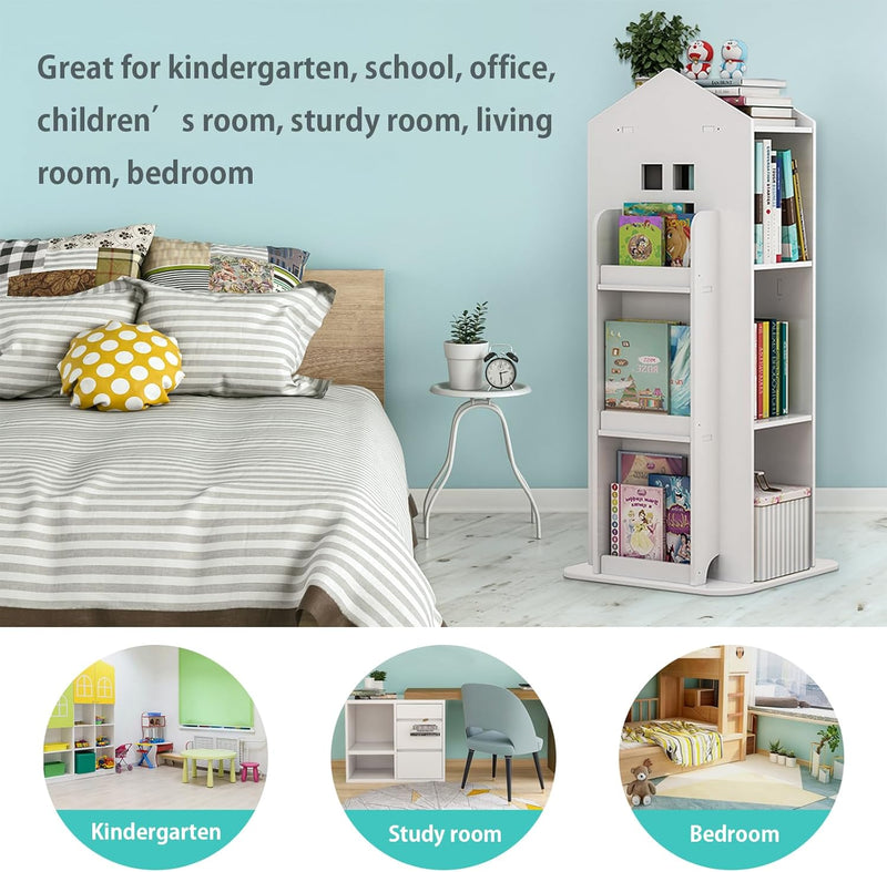 Rotating Bookshelf 3-Tier 360 Revolving Children's Bookcase Floor Standing Corner Books Storage Shelf for Playroom Study Room Bedroom Livingroom Kids Room