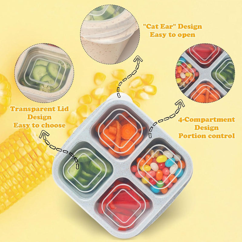 4Pcs Bento Lunch Box, Wheat Straw Snack Box Container, 4 Compartment Snack Lunchable Containers, Reusable Divided Bento Snack Box, Meal Prep Lunch Containers for School, Work Travel,Nuts Candy Fruit