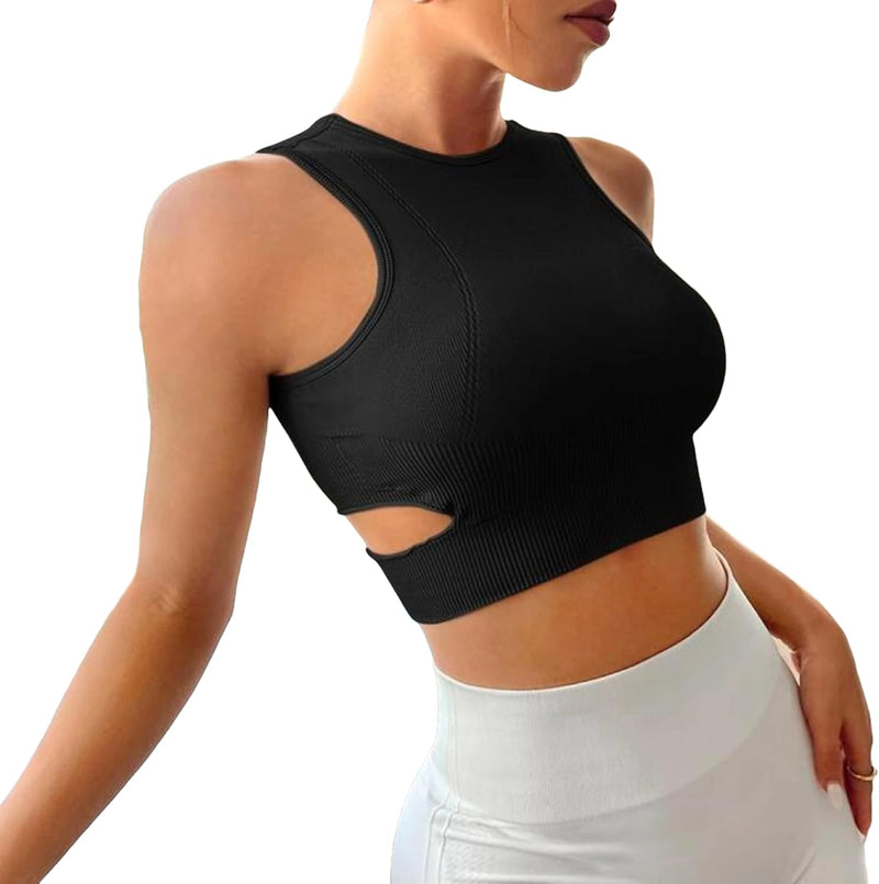 Sports Bra Seamless Crop Top Yoga High Neck Tops Running Gym Sportswear Fitness Full Cup Padded for Women…
