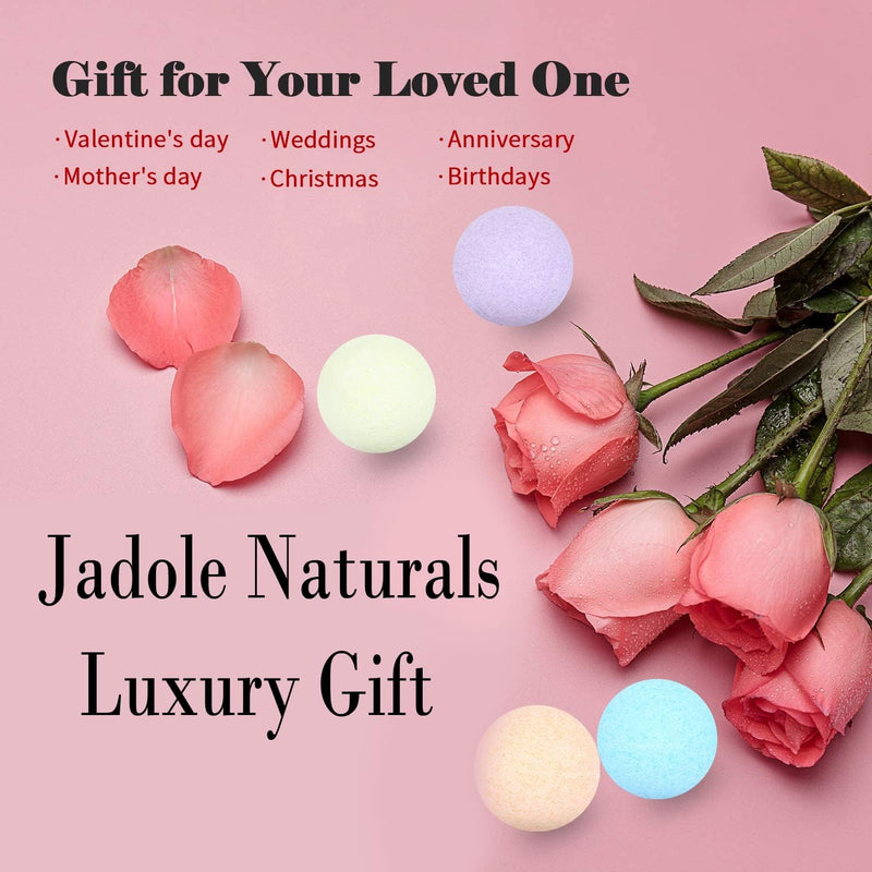 Jadole Naturals Luxury Organic Bath Bombs Gift Set- 12 Pieces With Rich Colorful Bubbles & Flavor I Infused Natural Essential Oil Bath Bombs Set for Relaxation, Stress Relief & Skin Moisturizing