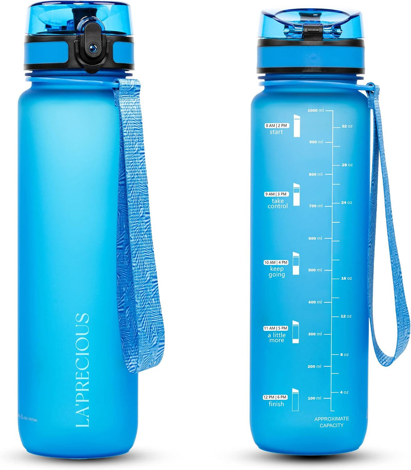 Water Bottle for Adults,1 liter-USA Tritan Material, Non-Toxic BPA Free, Fast Flow, Flip Top Leak Proof Lid. (Black/Green) - Blue Tranquil