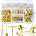 ZELLYA 310 Pcs Push Pins Set, Thumb Tacks Decorative Push Pins Map Head Pin for Cork Board with Push Pin Hook Pushpin Clip, 5 Style Office Accessories for Cork Board Map Office (Gold)