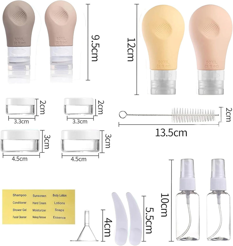 16 Pack Travel Bottles Set - TSA Approved Leak Proof Silicone Squeezable Containers for Toiletries, Conditioner, Shampoo, Lotion & Body Wash (16 pcs/Apricot Pack)