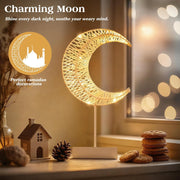 Lewondr Decorative Table Lamp, Moon Shape Ramadan Desk Lamp Battery Powered Light, Winding Thread Warm LED Crescent Light Christmas Home Bedroom Romantic Bedside Desktop Nightstand Decoration, White - A White Moon