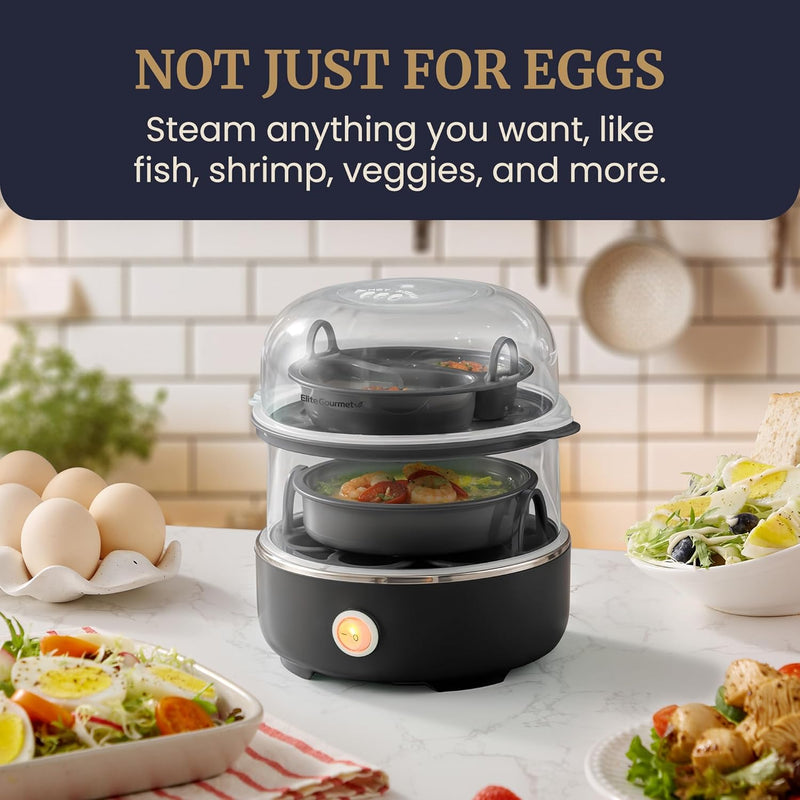 Elite Gourmet EGC322CBL Easy Egg Cooker Electric 7-Egg Capacity, Soft, Medium, Hard-Boiled Egg Cooker with Auto Shut-Off, Measuring Cup Included, BPA Free, Classic Blue