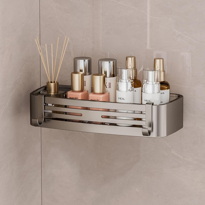 Bathroom Shelf Stainless Steel Shower Caddy Organizer Suction Cup Rustproof Aluminum No Drilling Wall Mounted Storage Rack for Bathroom Shower & Kitchen