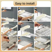 KASTWAVE Mugs Drying Rack with Drain Tray Water Cup Drying Rack Coffee Cup Storage Shelf Cups and Mugs Storage Organizer for Desktop and Countertop Decor White