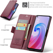 For Oppo A96 4G / A36 / A76 / K10 4G / Realme 9i 4G Leather Case RFID Blocking 3 Card Slot Mobile Cover - Red