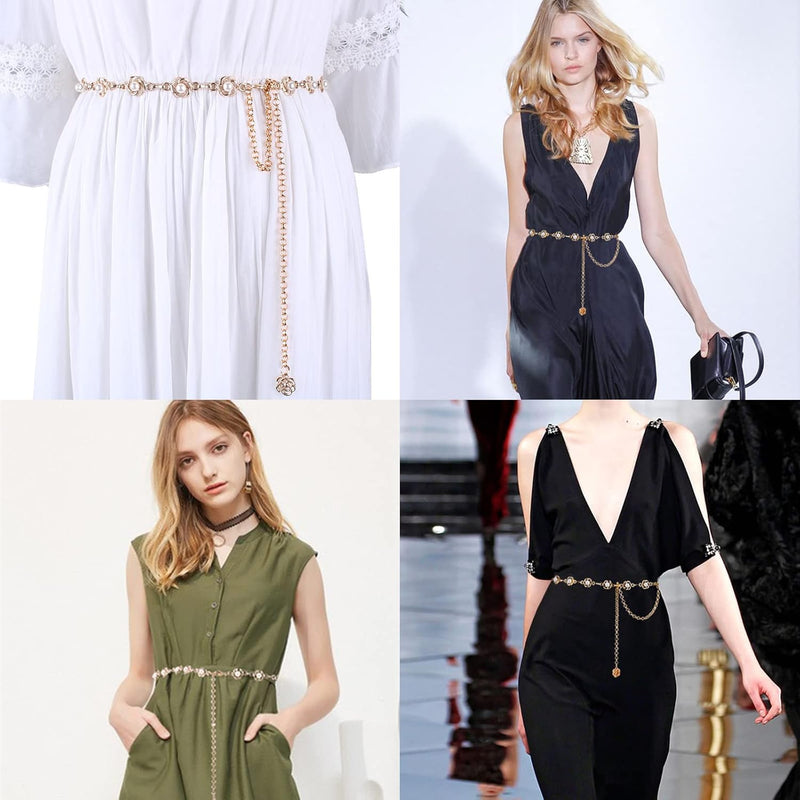 Pearl Waist Chain Belt, Metal Belly Chain Belts, Adjustable Pearls Body Chains, Dresses Jeans Skirts Pants, Jewelry Accessories