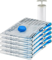 Vacuum Compression Zipper Storage Bags with Airtight Valve and Hand Pump, Large, 5-Pack, Clear - L 5-Pack