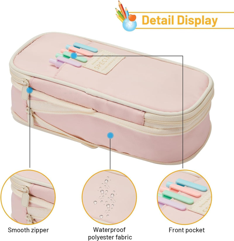 Large Capacity Pencil Case Pouch, Cute Aesthetic Big Capacity Zipper Pencil Cases Pen Portable Office Stationery Makeup Bag, Desk Organizer for College Adults Women Men, Navy Blue