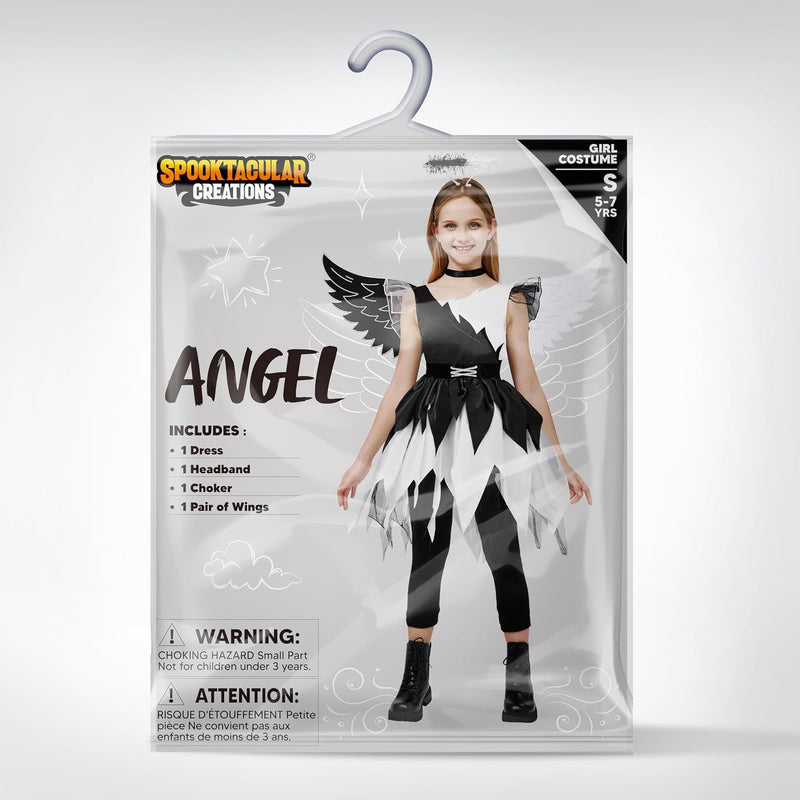 Spooktacular Creations Children's Twisted Angel Costume, Girls' Dress, Half Angel/Half Devil, Kids' Outfit Set for Halloween Party