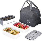 TAPIT Stainless Steel Lunch Box - Insulated Bento Box Multifunctional Containers Food Containers with 2 Compartments,Tableware, Nylon insulation bag (Grey) - Grey