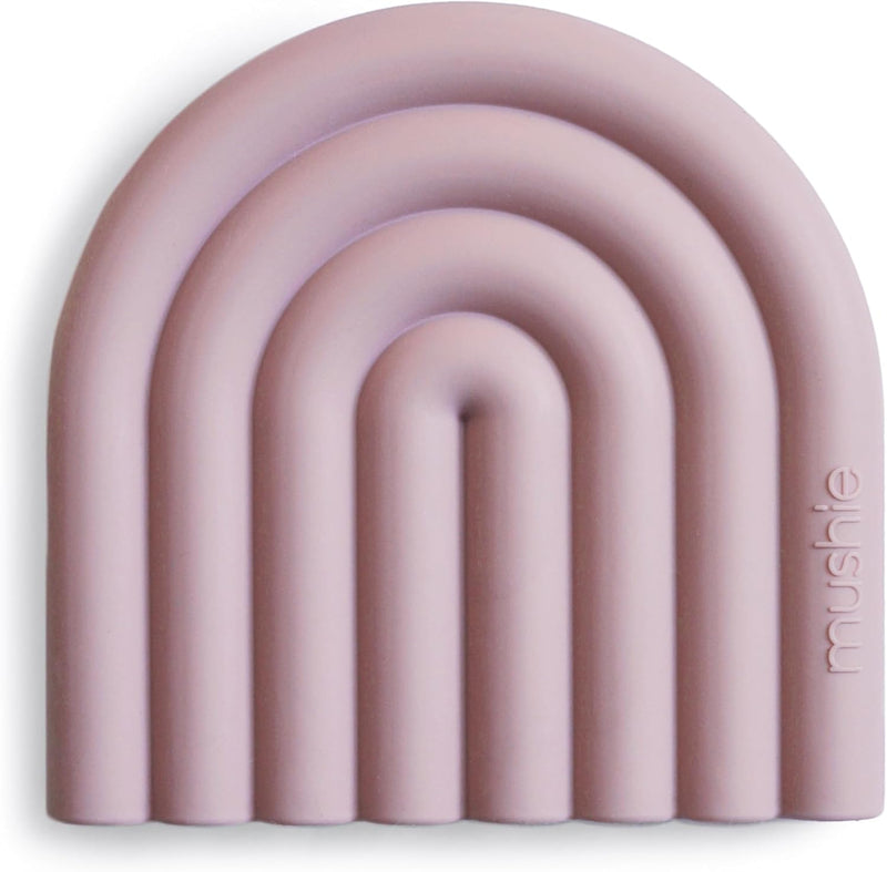 Silicone Baby Teether Shapes 3+ Months Easy Grip Soft Soothing Teething Toy Irritated Gum Relief Food Grade Silicone 100% BPA Free Made in Denmark Sun (Clay) - Mauve