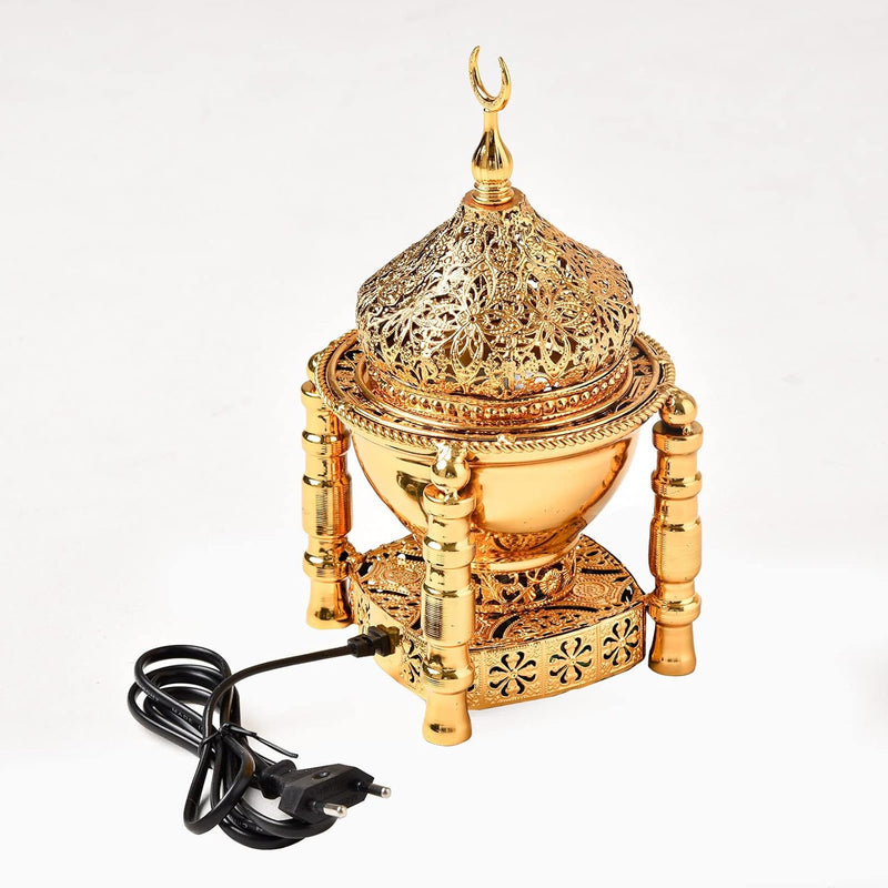 potow Gold Electric Incense Burner - Oud Frankincense Resin Burner - Large Mabkhara,Gold