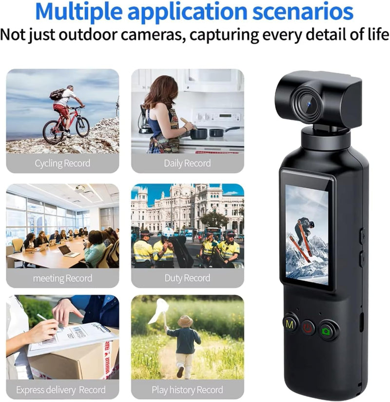 4K Pocket Sports Camera with WiFi & Touch Screen 270 Rotating Vlogging Cam, Time Lapse, Loop Recording, Built-in Mic & Speaker, 128GB TF Card Support Handheld Mini Video Camera for Travel & Vlog