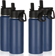 18oz Kids Insulated Water Bottle,Stainless Steel Water Bottles with Straw Lid,Wide Mouth Reusable Metal Sports Water Flask,Double Wall Vacuum Travel Cups For Cold Drink(Dark Night,1 Set) - Navy 4