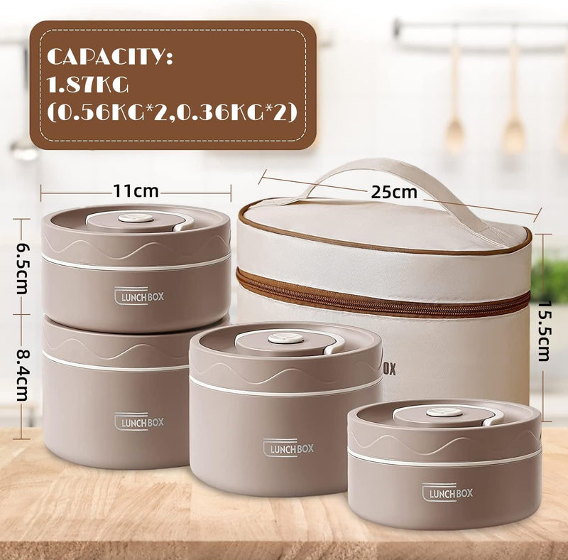 Exrp Stainless Steel Bento Box Adult Lunch Box, Portable Insulated Food Lunch Container Set with Thermal Lunch Box, 4 Separate Stackable Lunch Container for Adult Kids Men Women