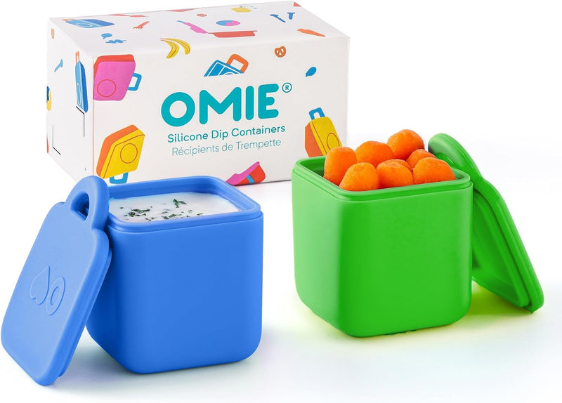 OmieBox (2 pack) Leakproof Dips Containers To Go, Salad Dressing Container, Condiment Container with Lids - Food Safe Silicone - 4 ounces (Purple/Orange) - 4 ounces Sea Blue/Green