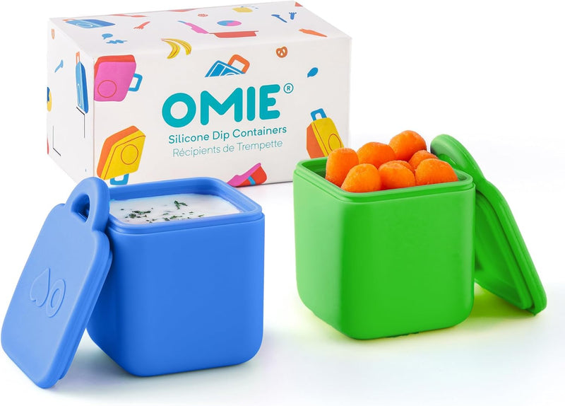 OmieBox (2 pack) Leakproof Dips Containers To Go, Salad Dressing Container, Condiment Container with Lids - Food Safe Silicone - 4 ounces (Sea Blue/Green) - 4 ounces Sea Blue/Green