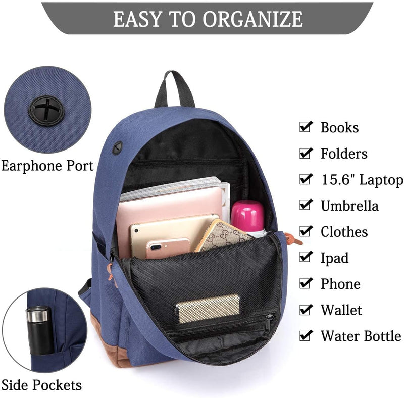 VASCHY Men's Backpack, Women's Waterproof School Bag, Boy Girl Computer 15.6 Inch Vintage for School, College, Work, Travel, Leisure