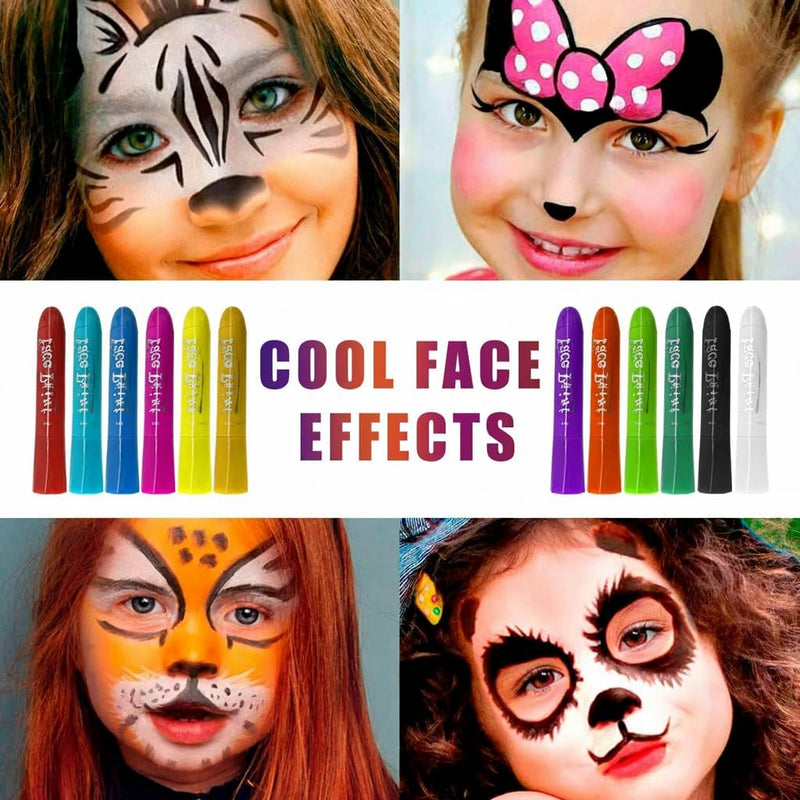 KASTWAVE Face Paint Crayons, 12 Colors Face Paints for Children Halloween Make Up Set, Washable Make Up Set Body Painting for Boys Girls, Non-Toxic, Party Cosplay Face Paint Crayons for Ages 3+