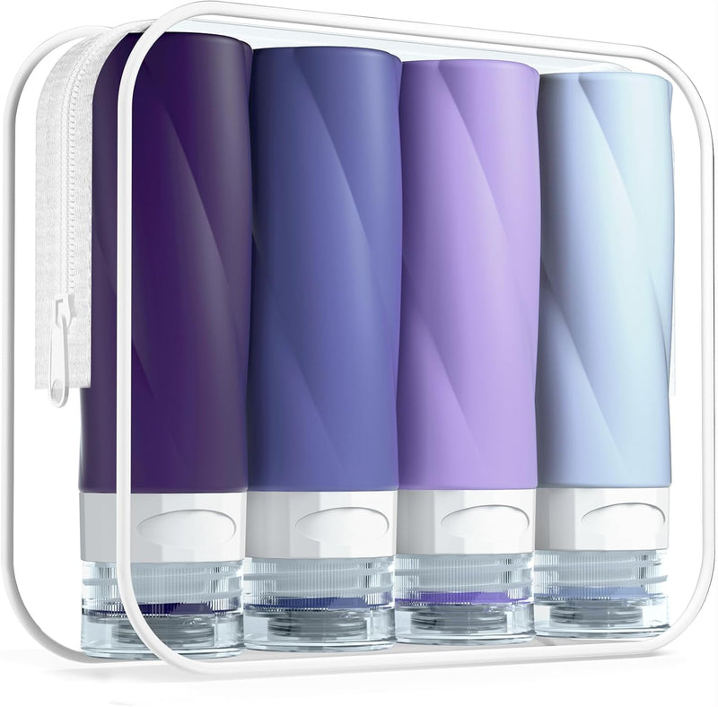 Gemice Travel Bottles for Toiletries, 3oz Tsa Approved Travel Size Containers BPA Free Leak Proof Travel Tubes Refillable Liquid Travel Accessories with Clear Toiletry Bag (4 Pack)