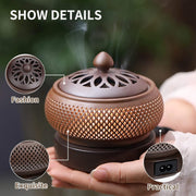 Ceramic Electric Incense Burner, Electronic Aroma Diffuser with Timing Temperature Adjustment and Cover, Resin Frankincense Burner, Used for Indoor Air Purification/Home Decoration/Meditation