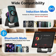 Wireless Induction Speaker 5-in-1 Bluetooth Speaker with Phone Stand,Stereo Sound, 5000mAh Rechargeable, 8 RGB Ambient Light, 360 Adjustable Holder for iPhone/Android/iPad,Gifts for Men Women
