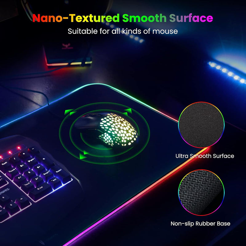 Blade Hawks RGB Gaming Mouse Pad, Extra Large Soft Led Extended Mouse pad (10 Lighting Modes), Non-Slip Rubber Base Computer Keyboard Pad Mat - 31.5 X 12 Inch (XXL-RGB - Black
