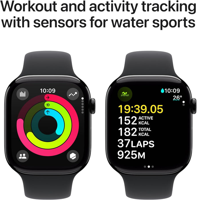 Apple Watch Series 10 GPS + Cellular 46 mm Smartwatch with Jet Black Aluminium Case with Ink Sport Loop - One Size. Fitness Tracker, ECG App, Always-On Retina Display, Carbon Neutral