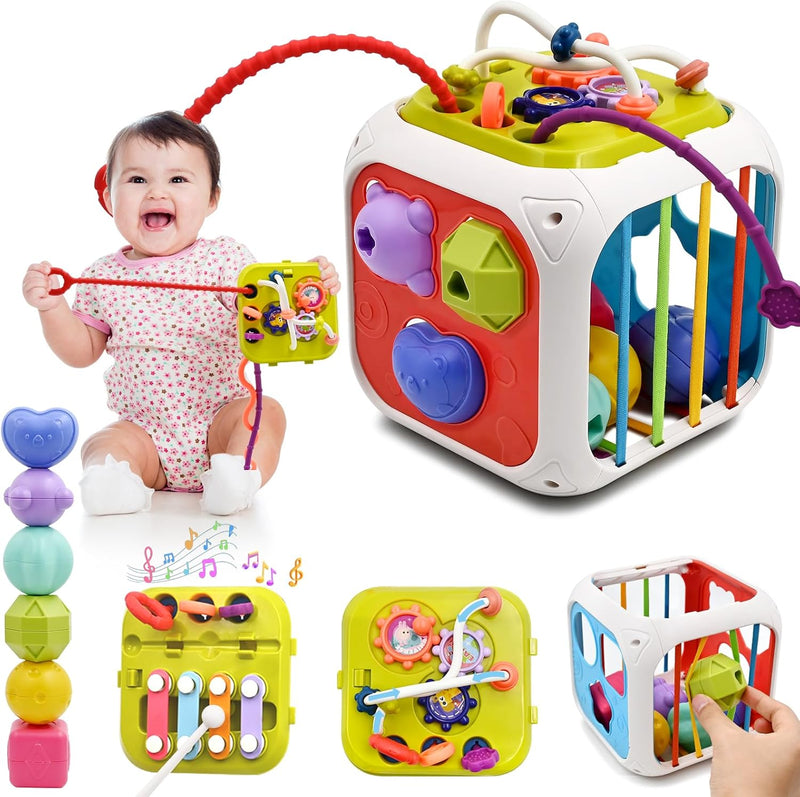 AiTuiTui Baby Toys 18 Months, Multifunctional Sensory Teething Toys for 2 Year Old Boy Girl, Learning Educational Shape Sorter Interactive Activity Cube for Toddlers 1st Birthday Gifts