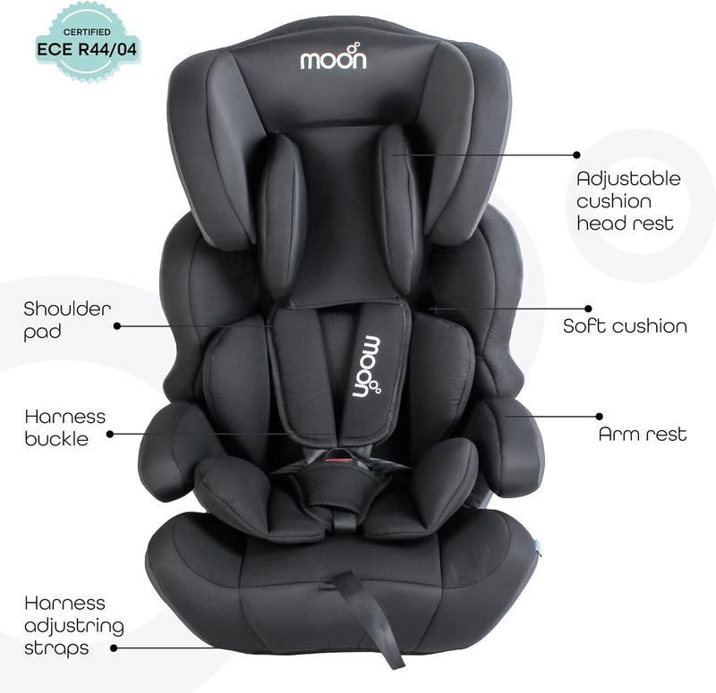 The Moon Brand Tolo Car Seat – Baby Travel Gear for Kids (9m to 11yrs) – ForwardFacing Child Booster Seat w/ Adjustable Headrest – Group 123 Comfort Car Accessories – Green