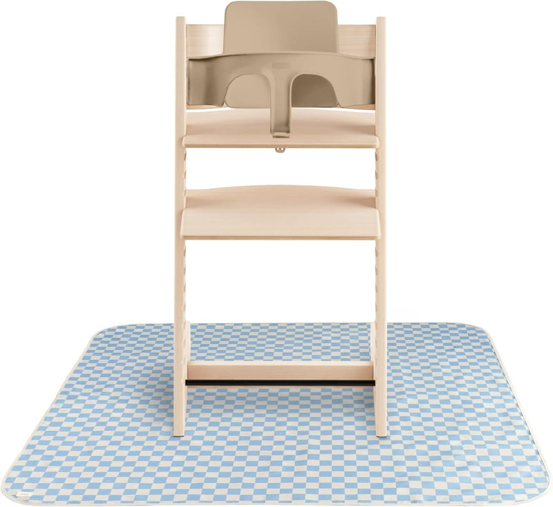 Baby Splat Mat 42.5x42.5 Inch (Olive Check) Water Resistant for Under High Chair and Infant Play - Blue Check