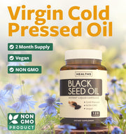 Black Seed Oil - 120 Softgel Capsules (Non-GMO & Vegetarian) Premium Cold-Pressed Nigella Sativa Producing Pure Black Cumin Seed Oil with Vitamin E - Each, 1000mg Per Serving