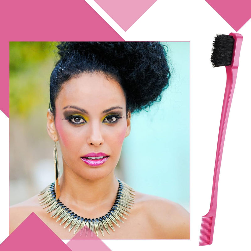 Geiserailie 3 Pcs Slick Back Hair Brush Set Bristle Brush Edge Control Teasing Comb for Women Black Hair(Black)