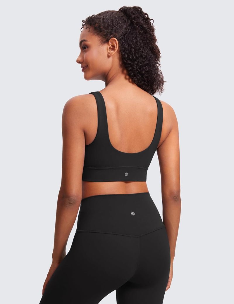 CRZ YOGA Womens Butterluxe U Back Sports Bra - Scoop Neck Padded Low Impact Workout Yoga Bra with Built in Bra