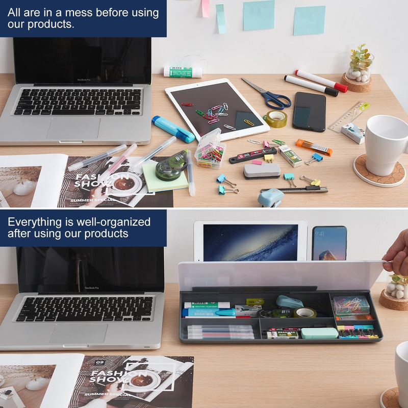 TSJ OFFICE Small Glass Desktop Whiteboard Dry-Erase-Board - Computer Keyboard Stand White Board Surface Pad with Drawer, Desk Organizers with Accessories for Home, School Supplies - G