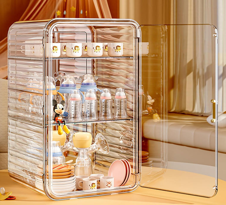 Makeup Storage Organizer,Large Capactiy Perfume Skincare Organizer with Divider,4 Layer Dustproof Cosmetic Display Cases with Magnetic Door for Vanity,Skincare,Bathroom Countertop (Clear-4tier)