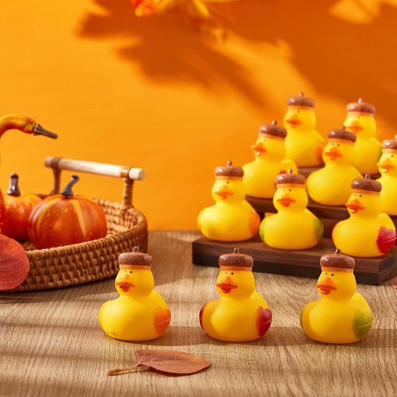 DEEKIN 24 Pcs Fall Rubber Ducks Acorn Ducks 2 Inch Thanksgiving Rubber Ducks Autumn Fall Themed Party Favors Bathtub Float Squeak Duck